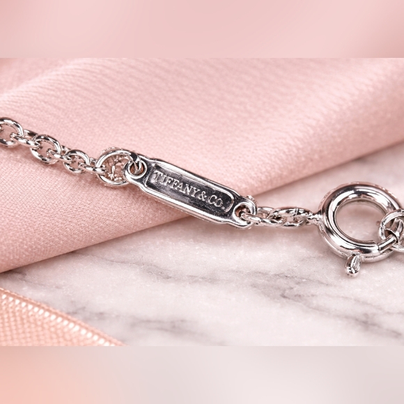 Tiffany & Co Mini T Smile Diamond Necklace 18k White Gold AU 750 16" - 18" Chain - Picture 6 of 7